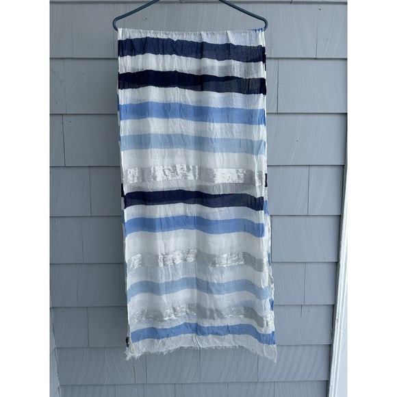 Tommy Bahama Blue and White Stripe Sliver‎ Sequined Viscose Cotton Scarf NWT - Picture 1 of 8